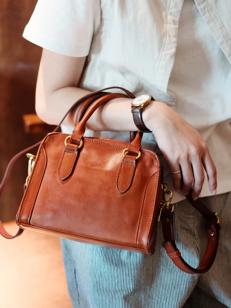 Vintage vegetable tanned cowhide women's small handbag outdoor daily party designer handmade genuine leather shoulder bag - AliExpress Women's Handbags