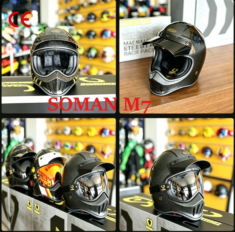 SOMAN M7 Retro Off-road Full Face Helmet Carbon Fiber Reinforced Plastic DOT Approved Men Women Motorbike Cycling Safety Helmet - AliExpress Motorcycle Equipments