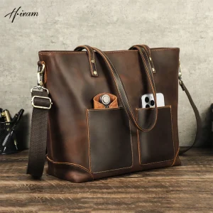 Retro Crazy Horse Leather Men Women Handbags Laptop Bag Shoulder Tote Bag Portable Travel Messenger Bags - AliExpress Men's Bags