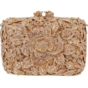 Hollow pastel rose women's bag banquet full diamond clutch bag dress bag - AliExpress Women's Handbags