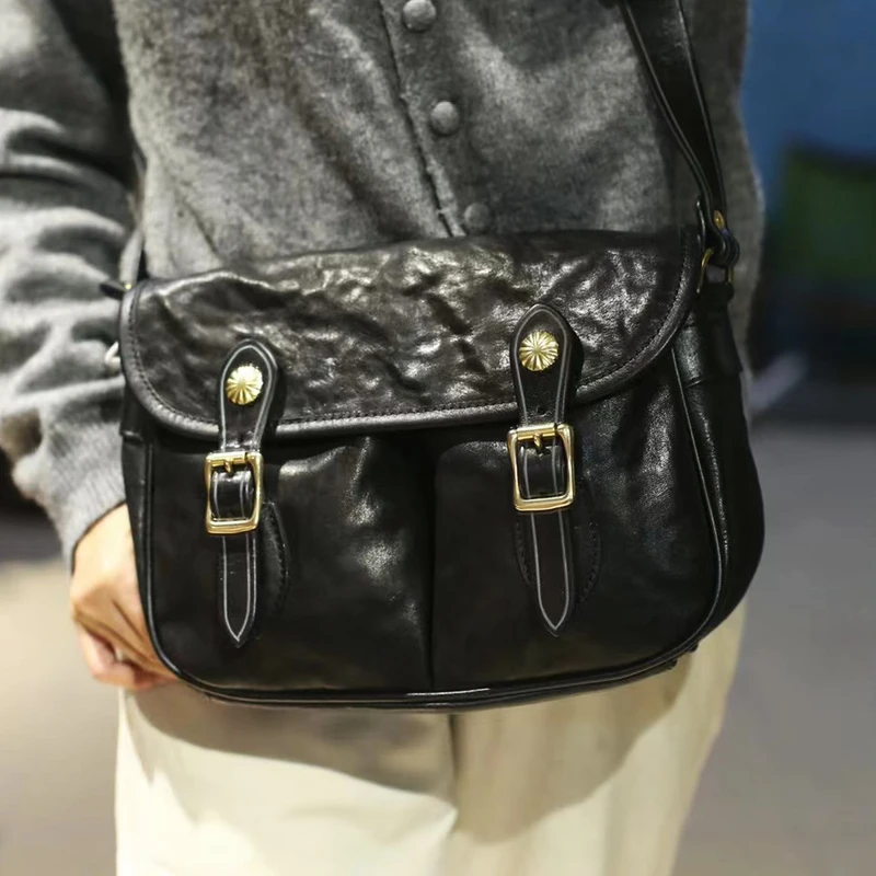 Vintage designer handmade first layer cowhide ladies shoulder bag travel luxury genuine leather women's black messenger bag - AliExpress Women's Handbags
