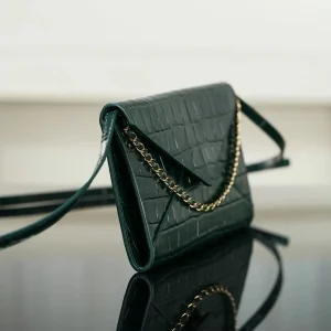 Dark Green Croc Envelope Bag Women Chain Detail Crossbody Handbag - AliExpress Women's Handbags