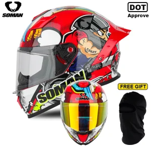 SOMAN Full Face Helmet Motorcycle Helmets Motorbike Riding Accessories Cascos Visor Len Men Women Capacetes De Moto DOT Approved - AliExpress Motorcycle Equipments