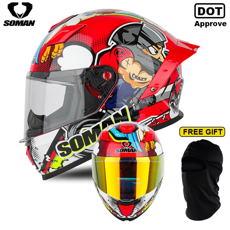 SOMAN Full Face Helmet Motorcycle Helmets Motorbike Riding Accessories Cascos Visor Len Men Women Capacetes De Moto DOT Approved - AliExpress Motorcycle Equipments