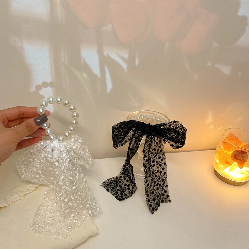 Premium Lace Pearl Hair Ring with Ribbon for Women Summer Ponytail French Style Ethereal Soft Elastic Daily Headwear - AliExpress Hair Care & Styling