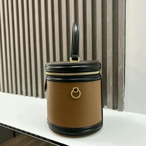 Vintage Round Cylinder Bucket Shoulder Bag For Women Brown Black Contrast Color Top Handle Zipper Makeup Organizer Crossbody Purse - AliExpress Women's Handbags