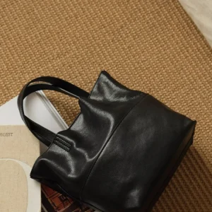 Black Fashion Simple Retro Bucket Bag Genuine Leather Women Tote BagHandbag Real Leather Female Shoulder Bag Crossbody Bag Soft - AliExpress Women's Handbags