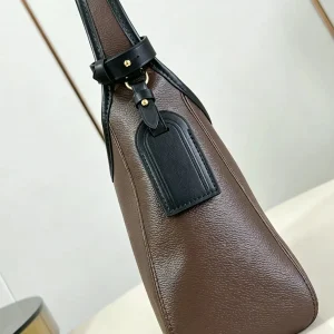 Women Coffee Brown Pebbled Leather Hobo Underarm Bag Black Leather Trim Adjustable Wide Shoulder Strap Decorative Tag Retro Commuter Shoulder Handbag - AliExpress Women's Handbags