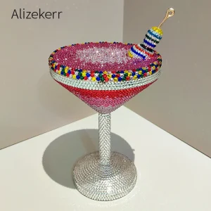 Alizekerr Cocktail Glass Shaped Diamond Evening Bags Women Gorgeous Unique Rhinestone Metallic Purses And Handbags Wedding Party - AliExpress Women's Handbags