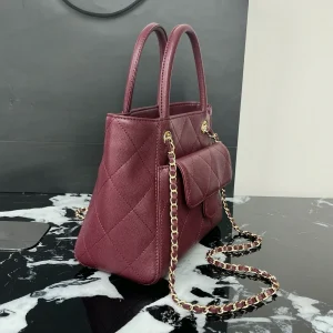 Elegant Quilted Tote Shoulder Bag For Women Wine Red Faux Leather Top Handle Chain Strap With Mini Purse Work Shopping Handbag - AliExpress Women's Handbags