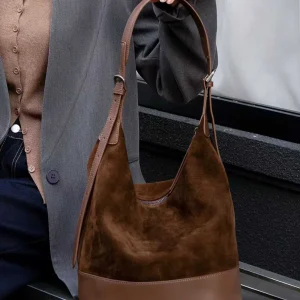 American Retro Suede Suede Top Layer Cowhide Shoulder Bag With Large Capacity Bucket Shape Simple And Versatile Women Bag Trendy - AliExpress Women's Handbags