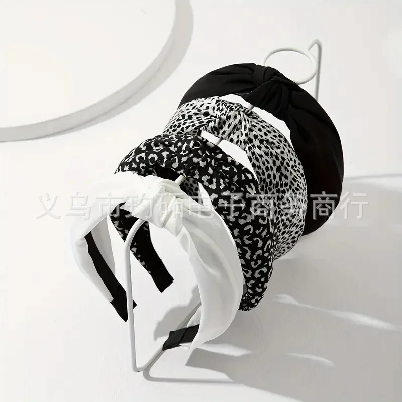 1pc Retro Leopard Print Headband Wide Band Bow Knot Solid Color Fabric Hair Hoop for Women Face Slimming Versatile - AliExpress Hair Care & Styling