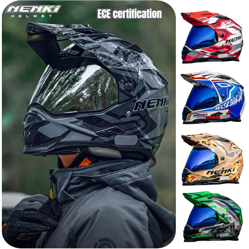 NENKI motorcycle helmet tension helmet double lens fiberglass off-road helmet four seasons men and women ECE certification - AliExpress Motorcycle Equipments