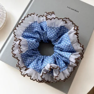 Scrunchie Korean Vintage Blue Polka Dot Lace Trim Premium Bun Hair Holder for Women Retro Style Comfortable Hair Styling Tools - AliExpress Hair Care & Styling