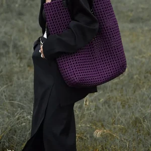 GENGWO Purple Fashion Retro Handmade Woven Bag For Women Nylon+Genuine Leather Bucket Bag Hollow Out Tote Shoulder Bag Big Cool - AliExpress Women's Handbags