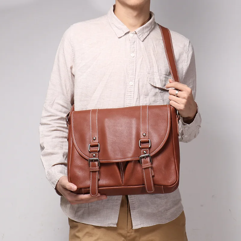 New Men's Genuine Leather Shoulder Bag Women's Vegetable Tanned Leather Messenger Bag Large Capacity A4 File Bag - AliExpress Men's Bags