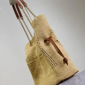 Summer Vacation Straw Woven Tote Bag For Women Leather Knotted Closure Gold Chain & Leather Mixed Strap Large Capacity Beach Daily Shoulder Purse - AliExpress Women's Handbags