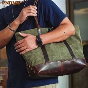 PNDME Designer High Quality Canvas Genuine Leather Men's Women's Tote Bag Fashion Retro Luxury Work Handbag Outdoor Shoulder Bag - AliExpress Men's Bags