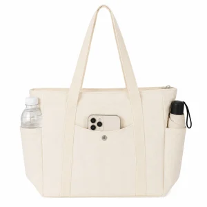 Medium Canvas Tote Bag for Women Men, Heavy Duty Multi Pockets Shoulder Bag with Zipper for Work Commute Shopping Daily Use - AliExpress Women's Handbags