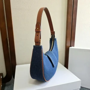 Vintage Crescent Hobo Underarm Bag For Women Dark Denim With Brown Leather Edge Flap & Zipper Closure Adjustable Shoulder Strap Casual Daily Purse - AliExpress Women's Handbags