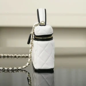 White Faux Leather Quilted Mini Box Bag For Women Black Edge Splicing Vertical Top Handle Interwoven Chain Tiny Lipstick Crossbody Purse - AliExpress Women's Handbags