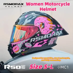 RSMORAX R50S Pro Women Motorcycle Helmet Large Spoiler Pink Donut Design Sport Bike Helmet Size S-L - AliExpress Motorcycle Equipments