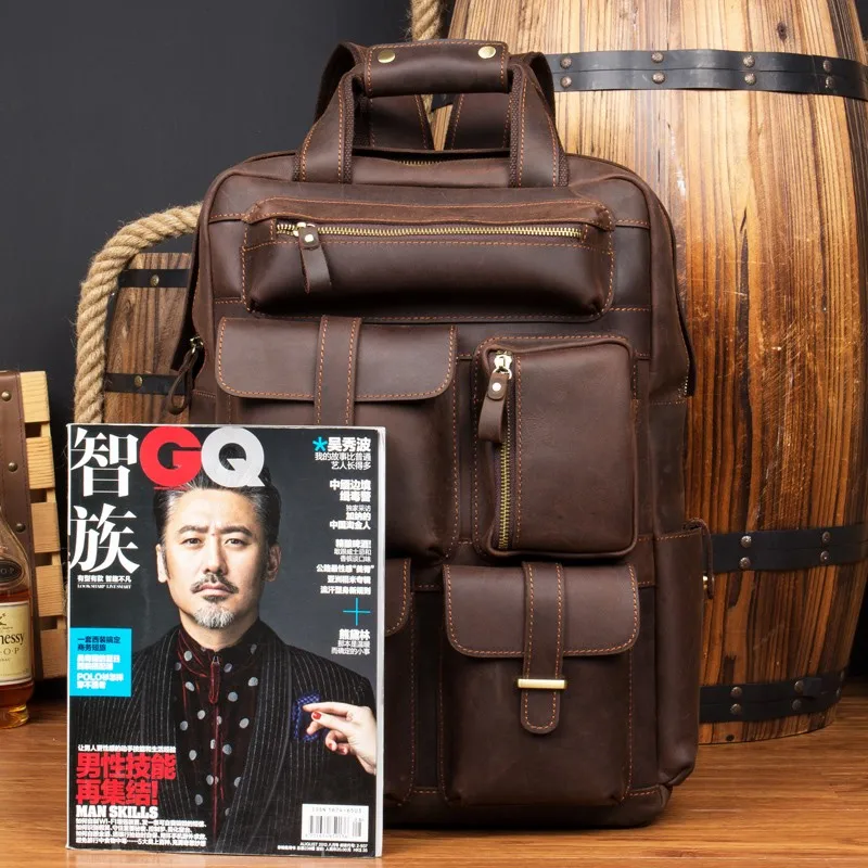 Vintage Handmade Crazy Horse Leather Backpack for Men, Genuine Leather Backpack, Full-Grain Cowhide Laptop Bag for Women, Travel - AliExpress Men's Bags