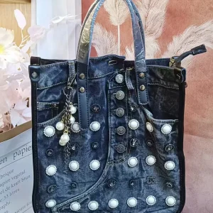 2026 American Retro Denim Heavy Industry Diamond Studded Pearl Metal Rivet Decoration Single Shoulder Crossbody Women Bag Trendy - AliExpress Women's Handbags