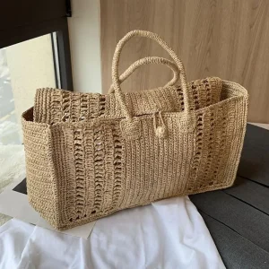 French Vintage Lafite Woven Hollow Beach Bag Pure Handmade Leisure Commuter Versatile Large Capacity Handheld Women's Bag Trend - AliExpress Women's Handbags