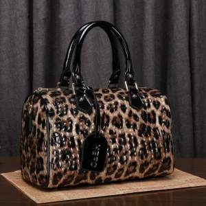 Boston Pure Cowhide Women handbgas genuine Leather Bag Leopard Print Portable Crossbody Bag Women's Bags - AliExpress Women's Handbags