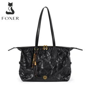 FOXER Luxury Brand Tote Bag for Women Black Genuine Leather Shoulder Bag Large Capacity Lady Travel Handbag Female Work Purse - AliExpress Women's Handbags