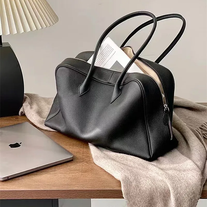 Genuine Leather Handbag for Women Togo Cowhide Niche Design Pillow Bag Shoulder Bowling Bag Gunderarm Armpit Bags Boston - AliExpress Women's Handbags