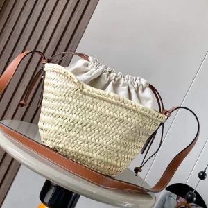 2026 Summer New Fashion PU Leather & Raffia Woven Rope Drawstring Bucket Bag Women Shoulder Beach Straw Tote Handbag - AliExpress Women's Handbags