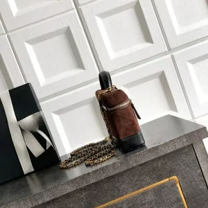 Women Brown Suede Black Leather Color Block Mini Box Bag Vintage Gold Chain Zipper Vertical Tiny Crossbody Shoulder Handbag - AliExpress Women's Handbags