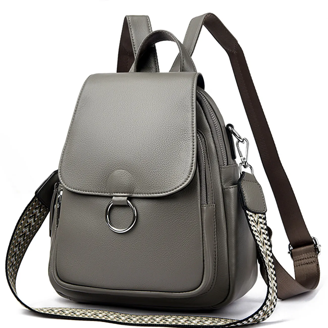 backpack women's small genuine leather metal decoration Flip design Zipper main bag minimalist style backpack female white - AliExpress Women's Handbags