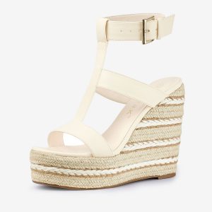 Espadrille Strappy Platform Wedges Sandals Beige/8.5 - Allegra K catalog