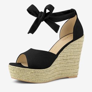 Espadrilles Tie Up Ankle Strap Platform Wedges Sandals Black/7.5 - Allegra K catalog