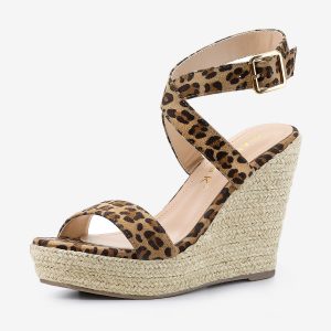 Slingback Crisscross Espadrille Wedges Heel Sandals Leopard/7.5 - Allegra K catalog