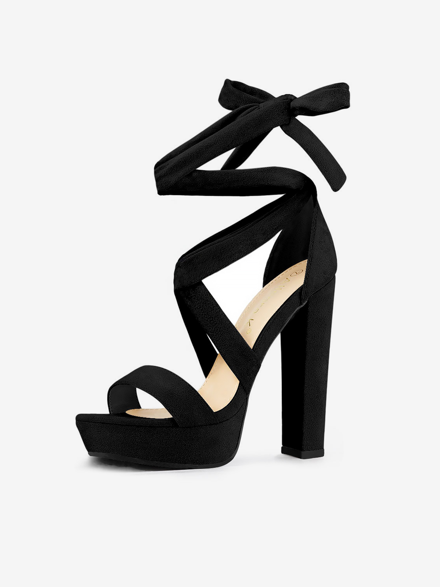 Faux Suede Lace Up Platform Block Heel Sandals Black/7 - Allegra K catalog