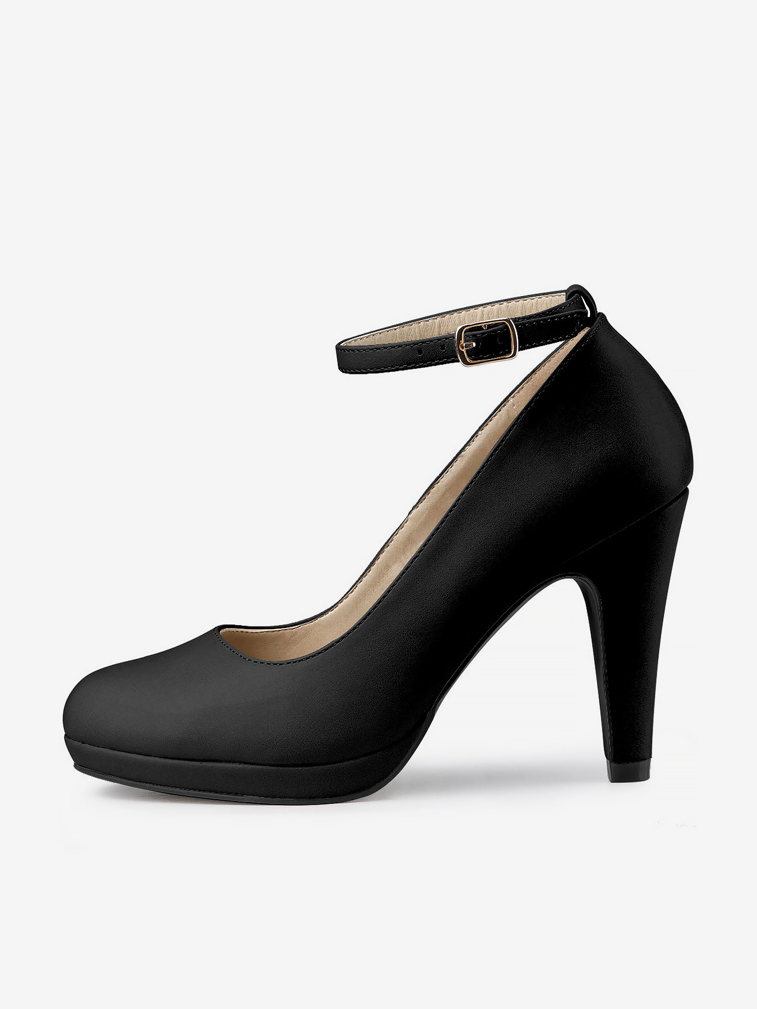 Round Toe Stiletto Heel Ankle Strap PU Leather Pumps Black/6 - Allegra K catalog