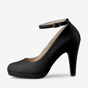 Round Toe Stiletto Heel Ankle Strap PU Leather Pumps Black/8.5 - Allegra K catalog
