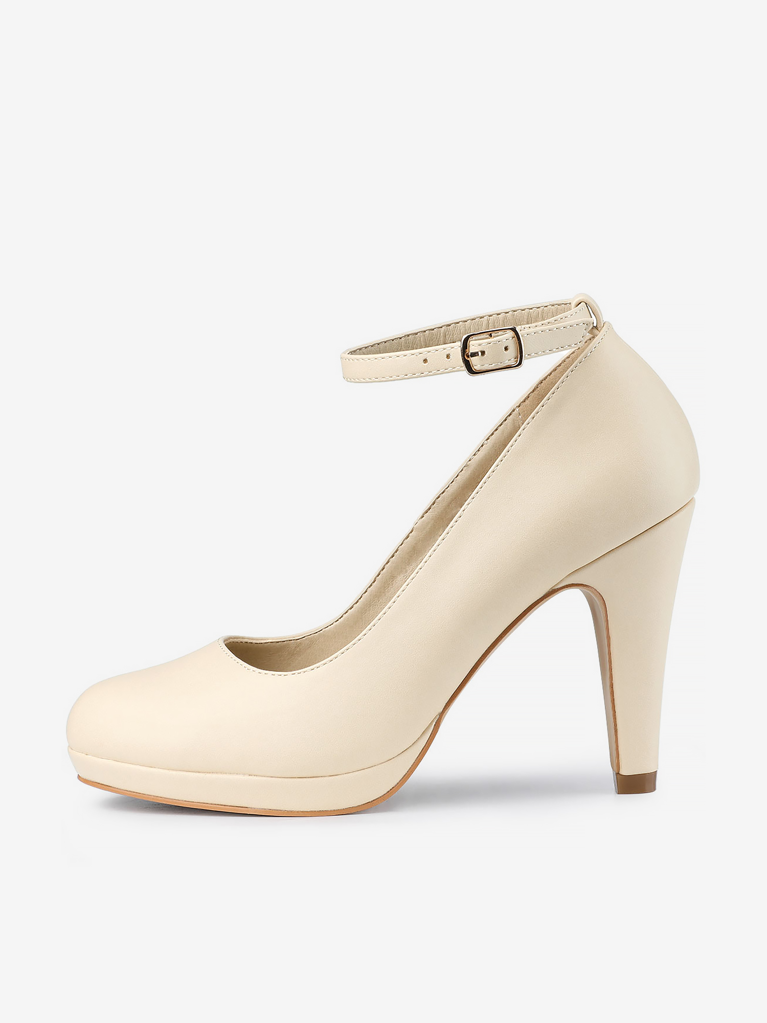 Round Toe Stiletto Heel Ankle Strap PU Leather Pumps Beige/7 - Allegra K catalog