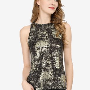 Metallic Sleeveless Shiny Shimmer Party Club Tank Top Black/S - Allegra K catalog