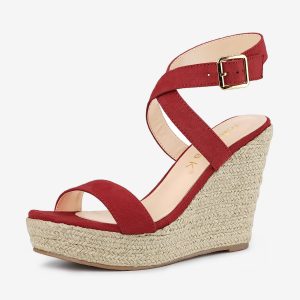 Slingback Crisscross Espadrille Wedges Heel Sandals Red/8.5 - Allegra K catalog