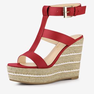 Espadrille Strappy Platform Wedges Sandals Red/9 - Allegra K catalog