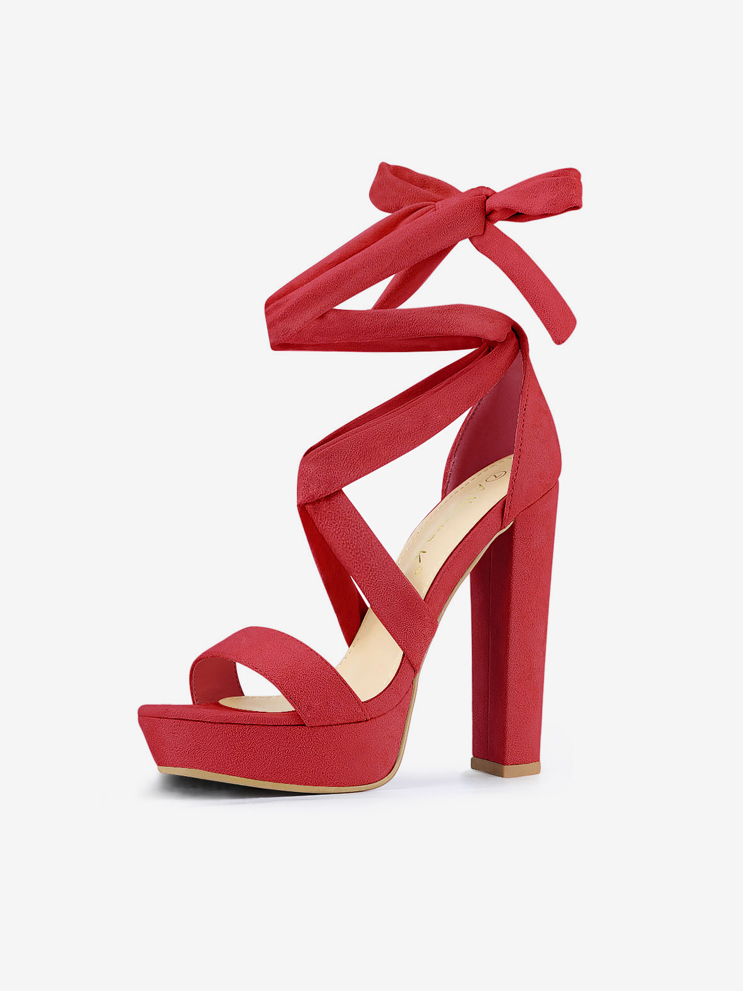 Faux Suede Lace Up Platform Block Heel Sandals Red/10.5 - Allegra K catalog
