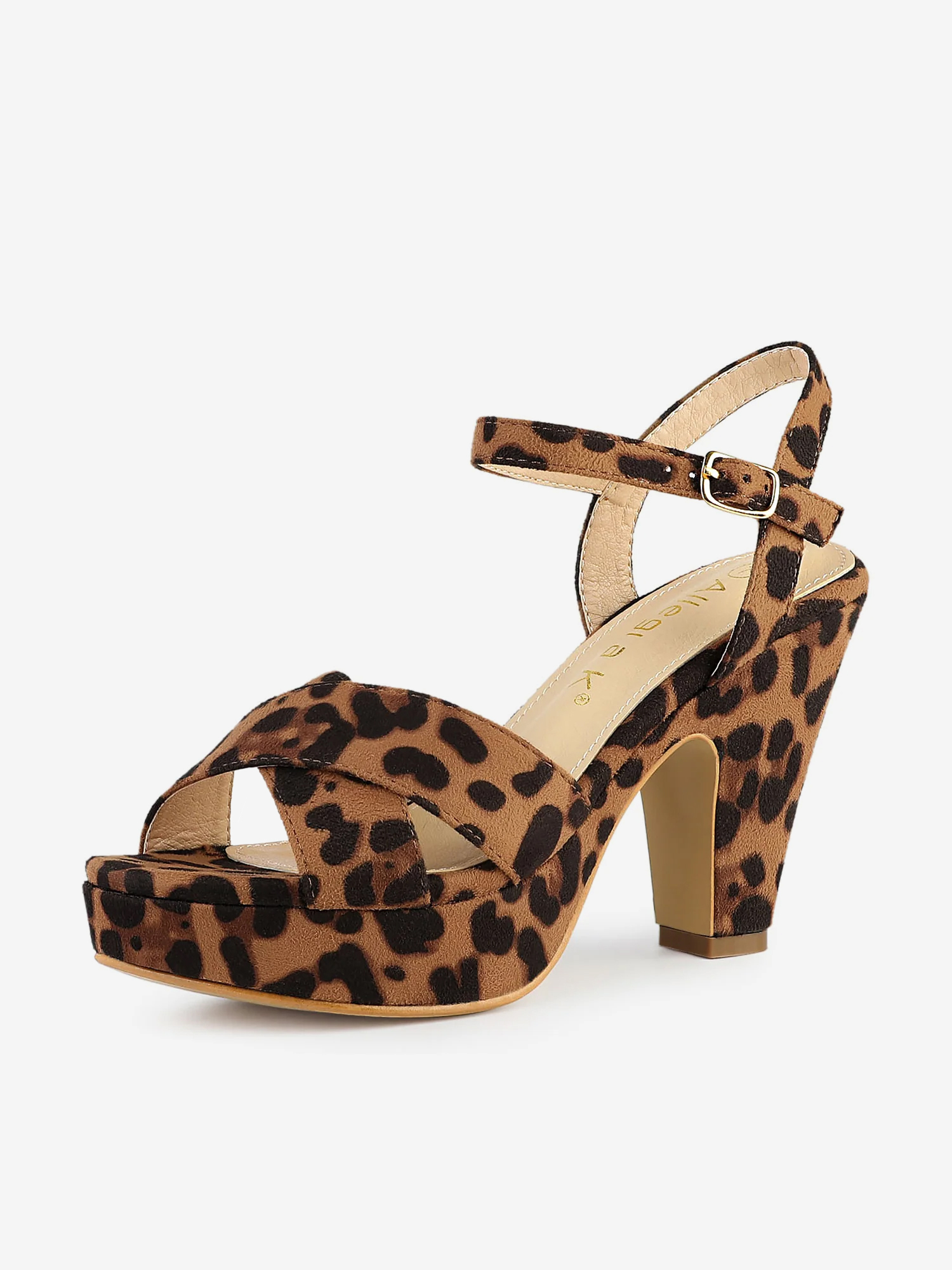 Platform Chunky Heel Ankle Strap Slingback Sandals Leopard/7.5 - Allegra K catalog