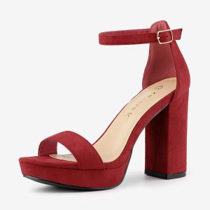 Faux Suede Ankle Strap Platform Chunky Heel Sandals Red/6 - Allegra K catalog