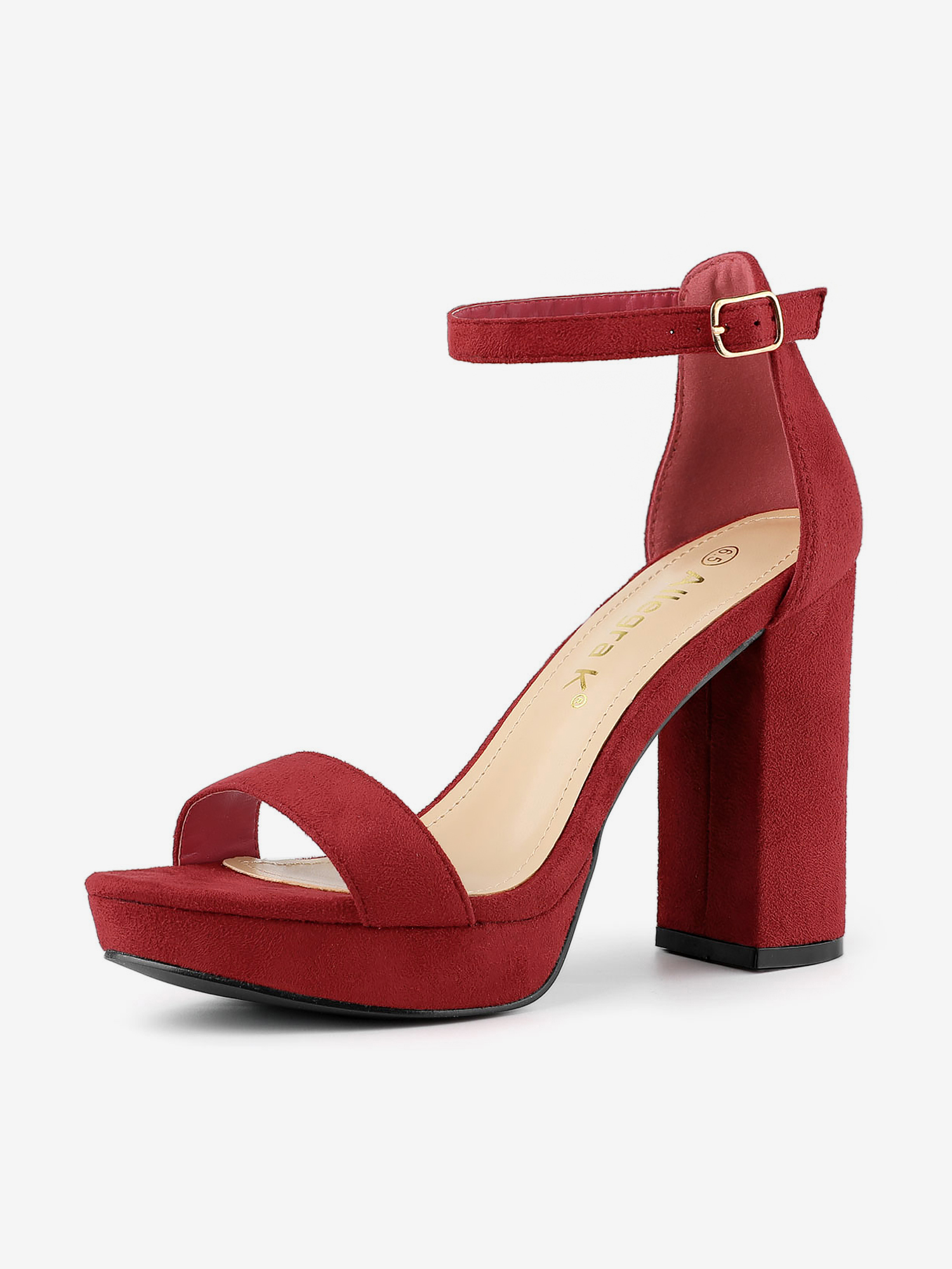 Faux Suede Ankle Strap Platform Chunky Heel Sandals Red/7.5 - Allegra K catalog