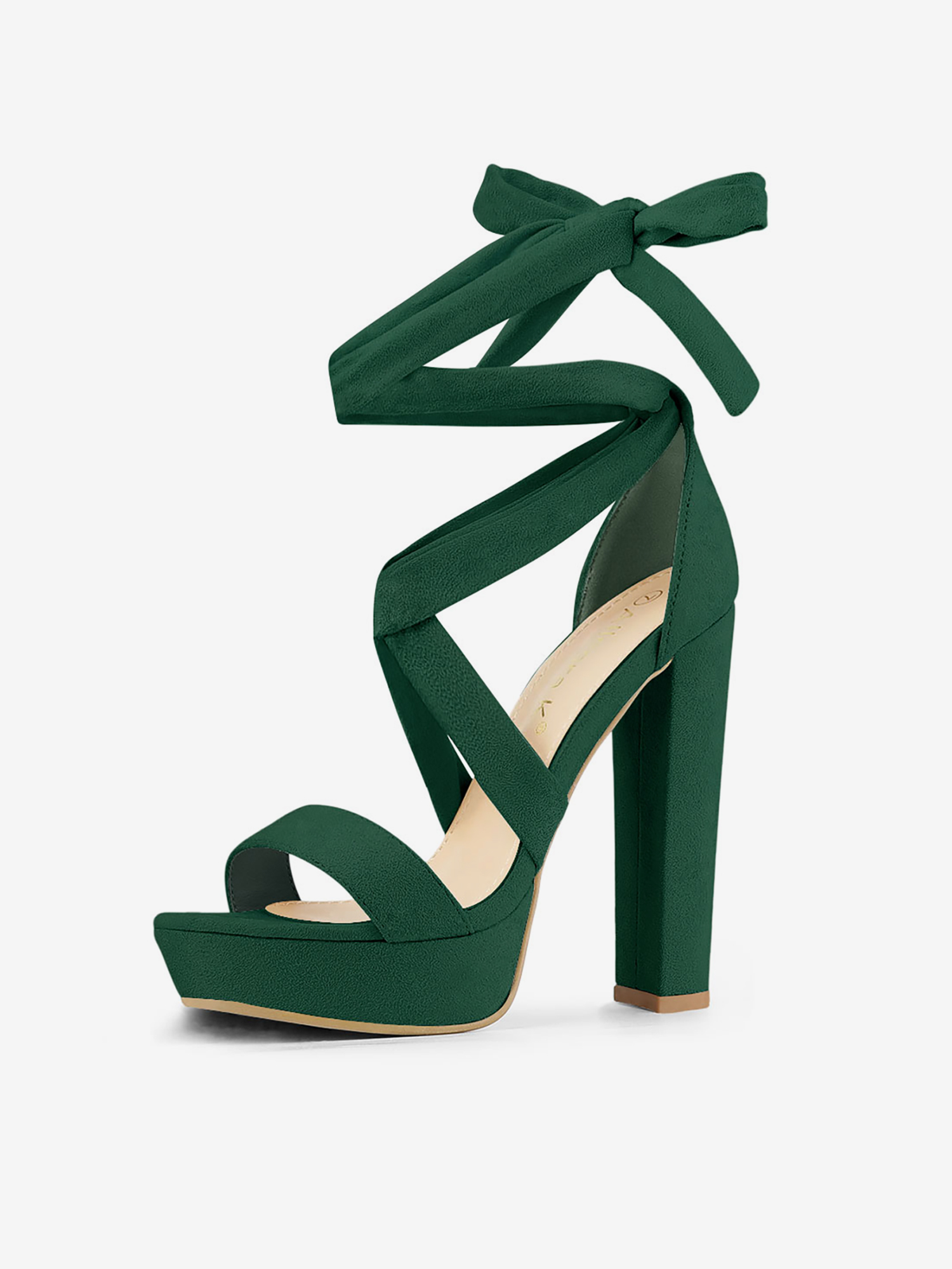 Faux Suede Lace Up Platform Block Heel Sandals Green/8 - Allegra K catalog